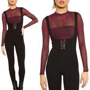 Blackmilk Lace Up Push It Underbust Corset Black Catsuit Jumpsuit Size XL